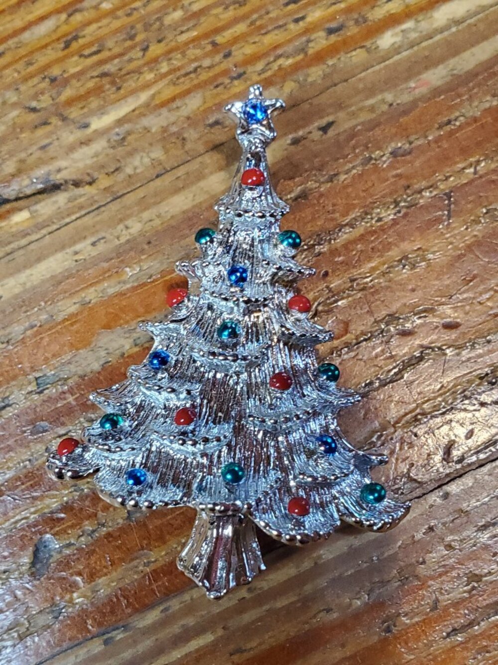 Vintage Gerry’s Silver Christmas Tree Brooch Enamel Ornament Pin